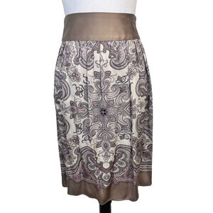 Calvin Klein Skirt size 10 Brown Purple Paisley Silk Knee A Line Wedding Career